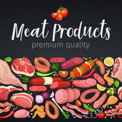 Wall Mural - Seamless border gastronomic meat products
