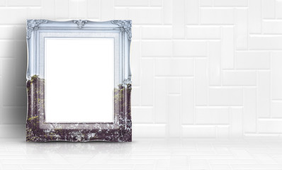 Aufkleber - Nature view double exposure with vintage frame at white clean marble wall and floor background,Minimal simple style interior backdrop.Mock up for display of product or content.