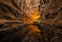 Cueva De Los Verdes. Tourist Attraction In Lanzarote, Amazing Volcanic Lava Tube.