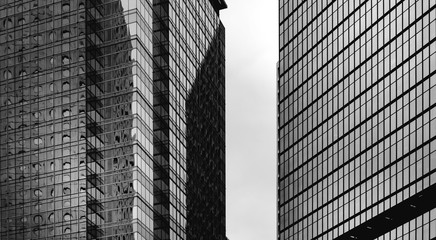 Modern office building detail, glass surface with B&W color