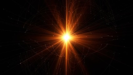 Poster - 3D abstract technology over intersections and particles. Network of lines with sphere shape. Lens flare effect.