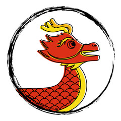 Sticker - drawing red chinese dragon symbol vector illustration 