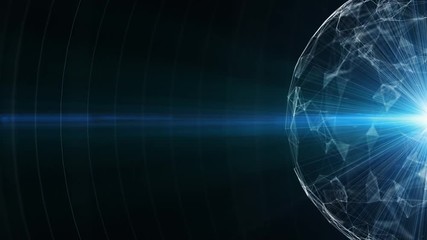 Poster - 3D abstract technology over intersections and particles. Network of lines with sphere shape. Lens flare effect.