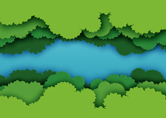 Poster - Top view of green forest canopy background.Nature and environment conservation creative idea concept of paper art style.Vector illustration.