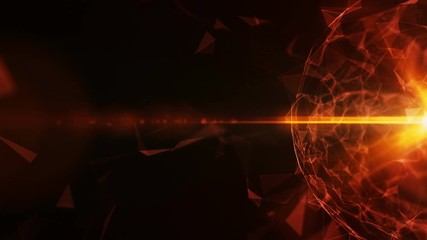 Poster - 3D abstract technology over intersections and particles. Network of lines with sphere shape. Lens flare effect.