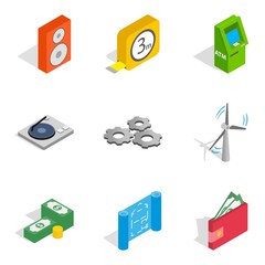 Poster - High tech equipment icons set, isometric style