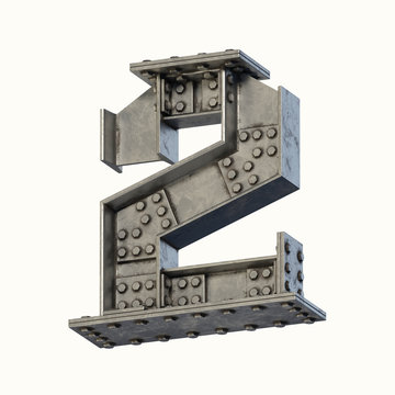 Steel beam font 3d rendering number 2