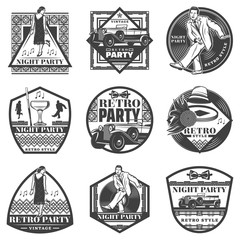 Sticker - Vintage Monochrome Retro Party Labels Set