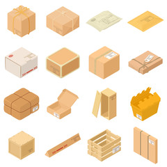 Poster - Parcel packaging box icons set, isometric style