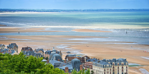 Panoramic aeroal view of the city and beach of Houlgate, Normandy, France