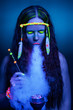 Neon hippie girl smoking hookah