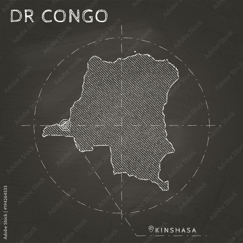 DR Congo chalk map with capital marked hand drawn on textured school ...