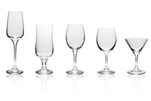 Various Kinds Of Wine Glasses Isolated On White Background With Clipping Path