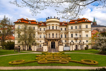 PRAGUE, CZECH REPUBLIC - APRIL 09, 2017: Lobkowicz Palace And Backyard With Beautiful Gardening. Also German Embassy.