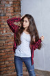 portrait fashion beautiful teen girl. Girl hipster brunette asian. Stylish fashion teenager clothed in casual clothes looking expression daring. fashion concept.