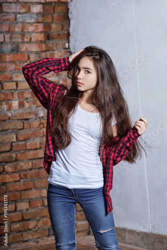 Portrait Fashion Beautiful Teen Girl Girl Hipster Brunette Asian