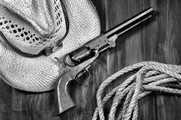 Poster - Old Cowboy Gun in black and white.