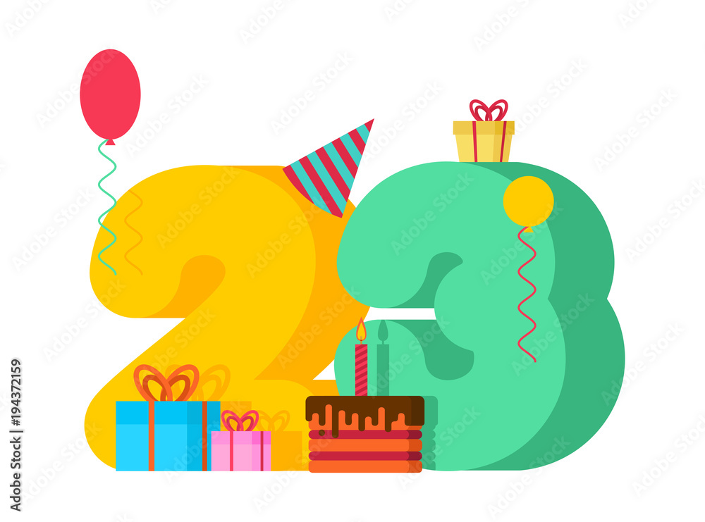 23 year Happy Birthday greeting card. 23th anniversary celebration ...