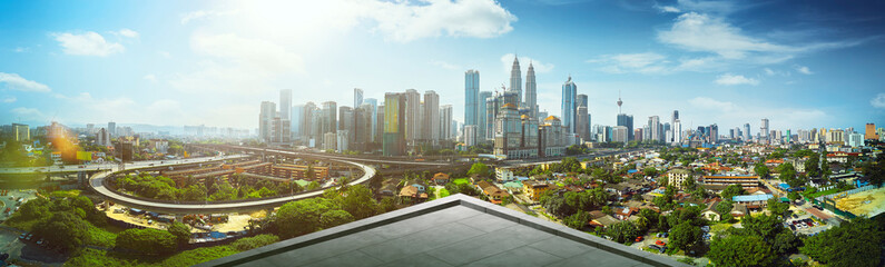 Wall Mural - Open space balcony with Kuala Lumpur cityscape skyline view  .