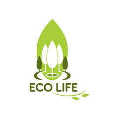 Canvas Print - Green trees vector icon for eco life gardening