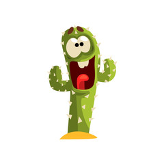 Canvas Print - Happy cactus character laughing, succulent plant with funny face vector Illustration on a white background