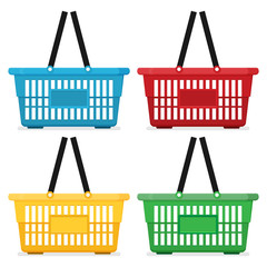 Shopping basket flat vector color set isolated on white background