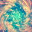 Spiral tunnel from clouds. Bright colorful fairy tale square background. Abstract texture heaven concept. Vintage toned