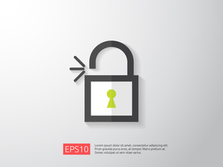 Poster - open padlock icon vector illustration. lock access warning alert security concept. safe secure of personal access, user authorization, VPN internet protection.