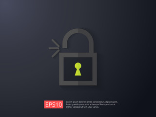 Poster - open padlock icon vector illustration. lock access warning alert security concept. safe secure of pe