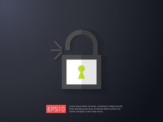 Poster - open padlock icon vector illustration. lock access warning alert security concept. safe secure of personal access, user authorization, VPN internet protection.