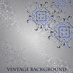 Vintage card design template. Vector seamless background. Vintage lace decoration in blue