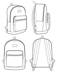 basic backpack fashion flat technical drawing template