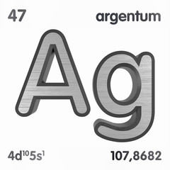 Wall Mural - Silver (Ag) or Argentum. Chemical element sign of periodic table of elements. 3D rendering.