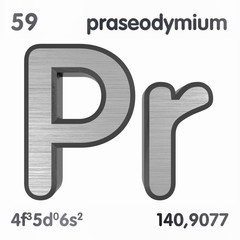 Wall Mural - Praseodymium (Pr). Chemical element sign of periodic table of elements. 3D rendering.