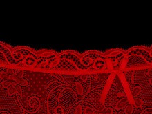 Red Lace And Ribbon, Isolate On Black.