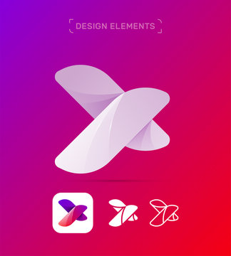 Vector abstract letter X logo design template. Material design, origami paper, flat and line art style. Icon set. Extreme sports