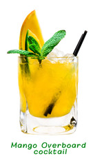 Poster - Fresh tropical Mango cocktail with mint and straw on light background