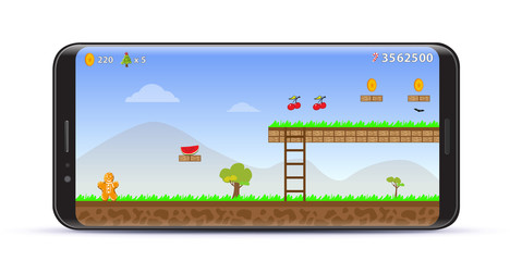Poster - mobile phone with game screen vector illustration