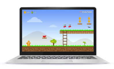 Canvas Print - laptop computer with game screen vector illustration