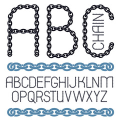 Poster - Vector English alphabet letters, abc collection. Capital decorative font created using chrome chain, linkage.