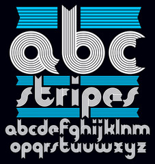 Poster - Vector trendy modern lowercase alphabet letters collection. Classic bold rounded type font, script from a to z can be used for logo creation. Made with stripy decoration.