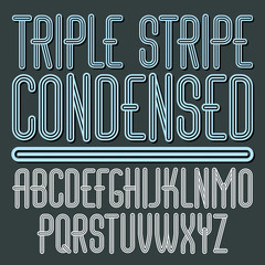 Poster - Vector funky capital English alphabet letters collection. Cool condensed font, script from a to z can be used in poster art. Made with triple stripy decoration.
