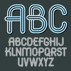 Fototapete - Set of trendy vector capital alphabet letters, abc isolated. Retro type font, script from a to z can be used for logo creation. Created using geometric triple stripes.