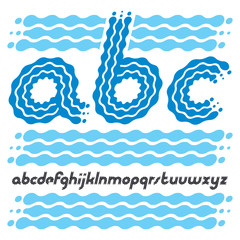 Poster - Set of cool disco vector lowercase English alphabet letters, abc isolated. Rounded bold italic type font, script from a to z can be used in retro poster design. Made with flowing lines.