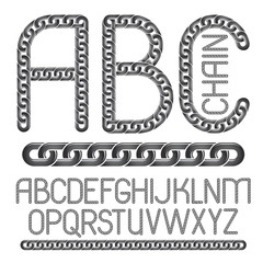 Poster - Vector English alphabet letters, abc collection. Upper case creative font made with steel chain link, joined link.