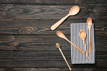 Canvas Print - Kitchen utensils on wooden background