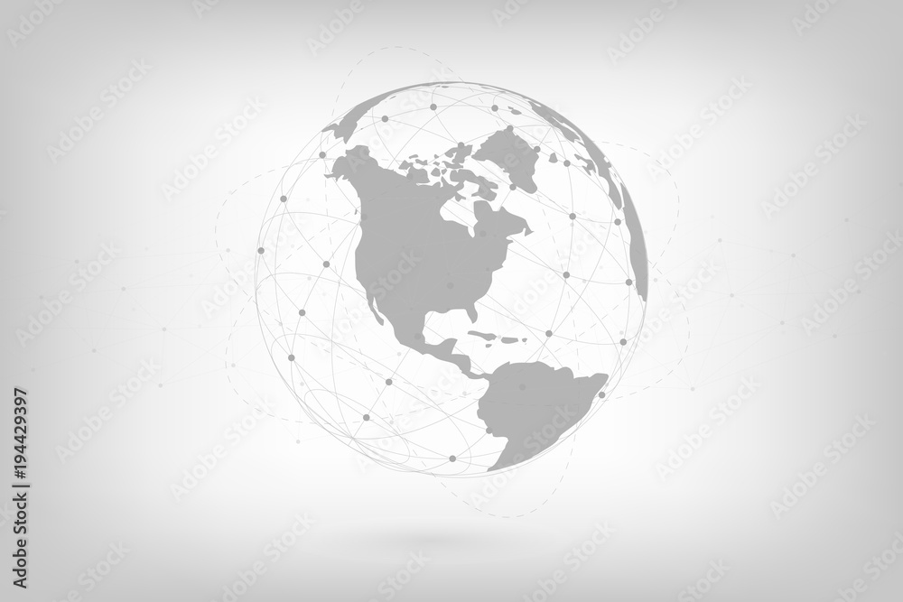 Global network lines connection. World map point with dots connection ...
