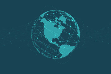 Poster - Global network lines connection. World map point with dots connection concept of global business background. vector