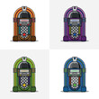 Set of retro jukebox flat line vector icons in different colors isolated on white background.