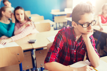 Canvas Print - students gossiping behind classmate back at school